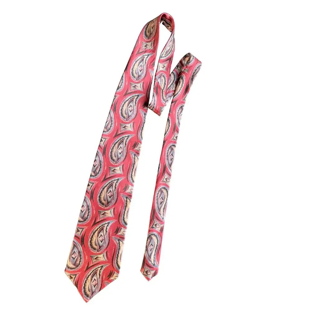 Christian Dior Monsieur Silk Tie Red Geo Pattern Made in Italy Vintage Designer